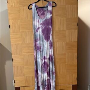 Purple and White Tie-Dye Maxi Dress